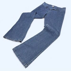 Y2K Isca Collection blue ultra low rise denim flare jeans Size 26 with stretch